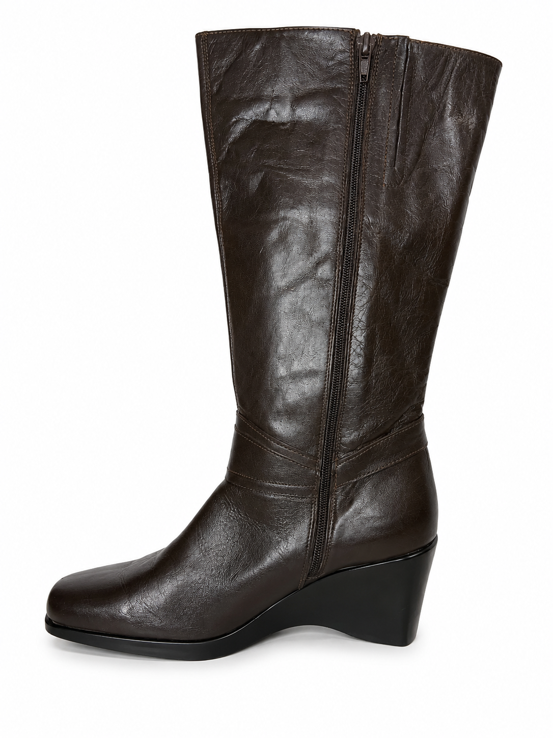 Botas Caña Alta Cuña Chocolate Hebilla Dorada