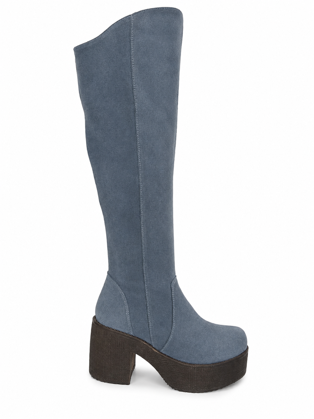 Botas Caña Alta Gamuza Azul Acero Plataforma