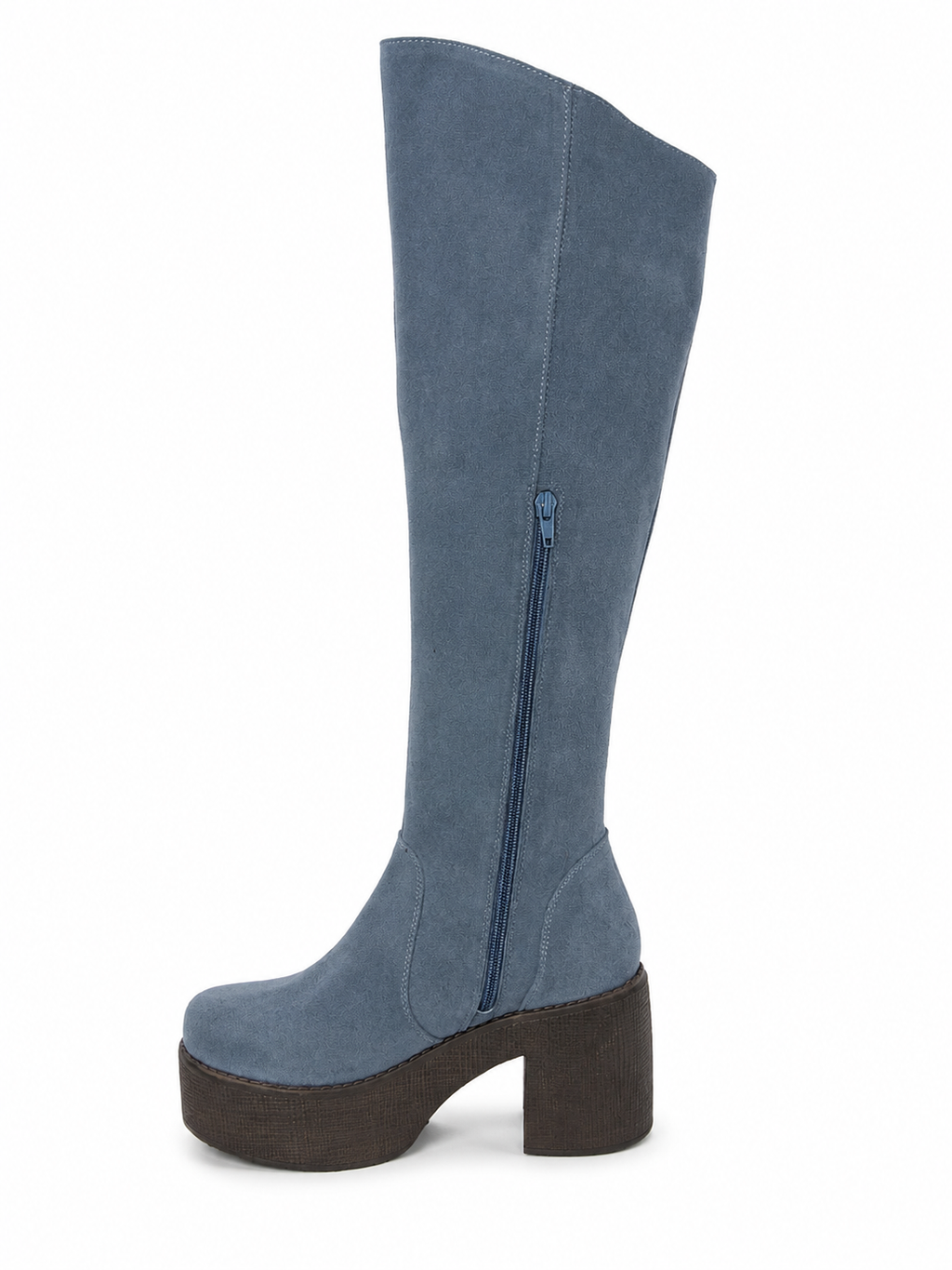 Botas Caña Alta Gamuza Azul Acero Plataforma