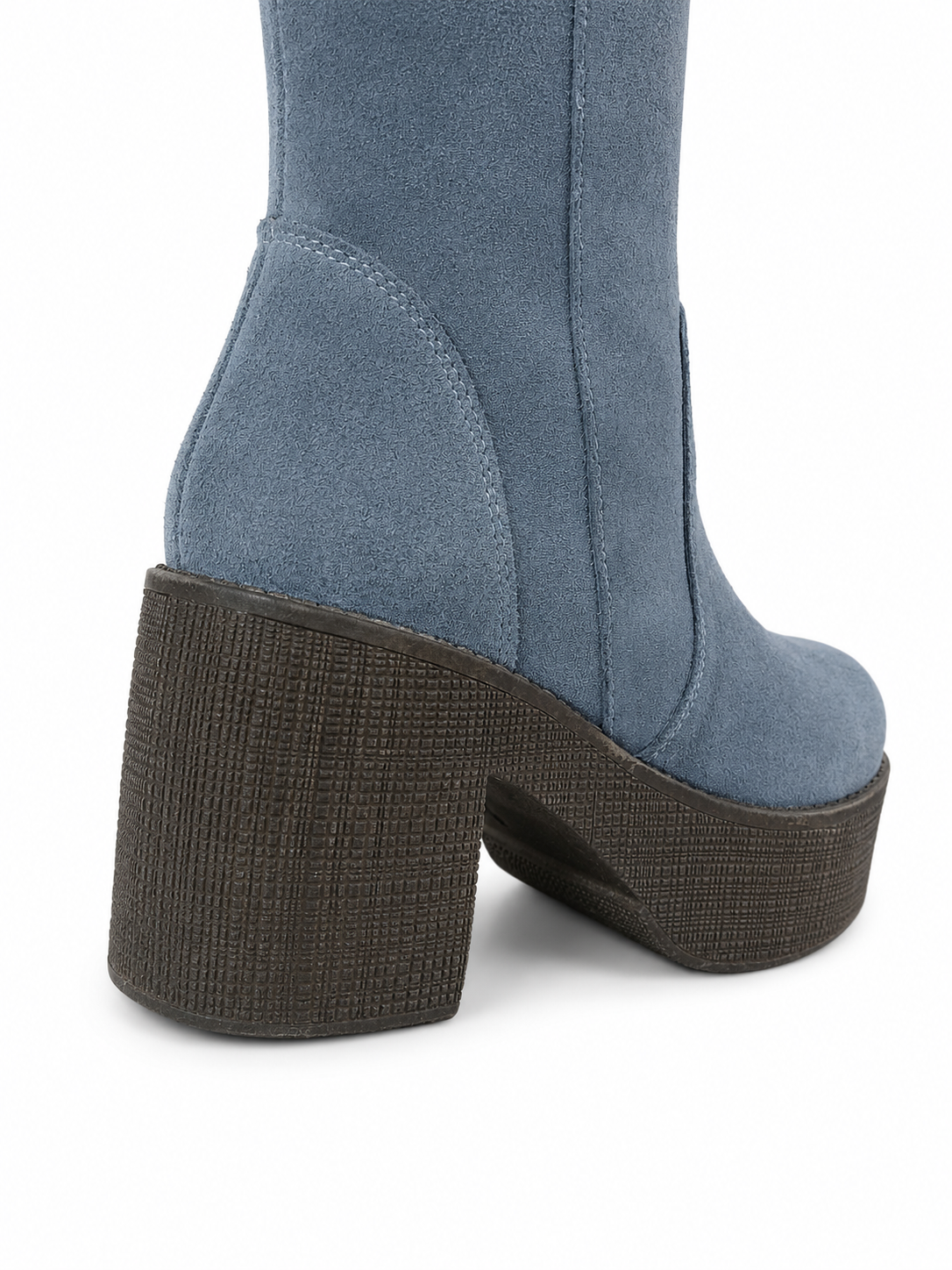 Botas Caña Alta Gamuza Azul Acero Plataforma