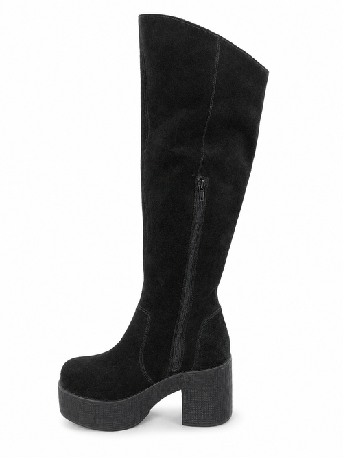 Botas Caña Alta Cuero Negro Plataforma