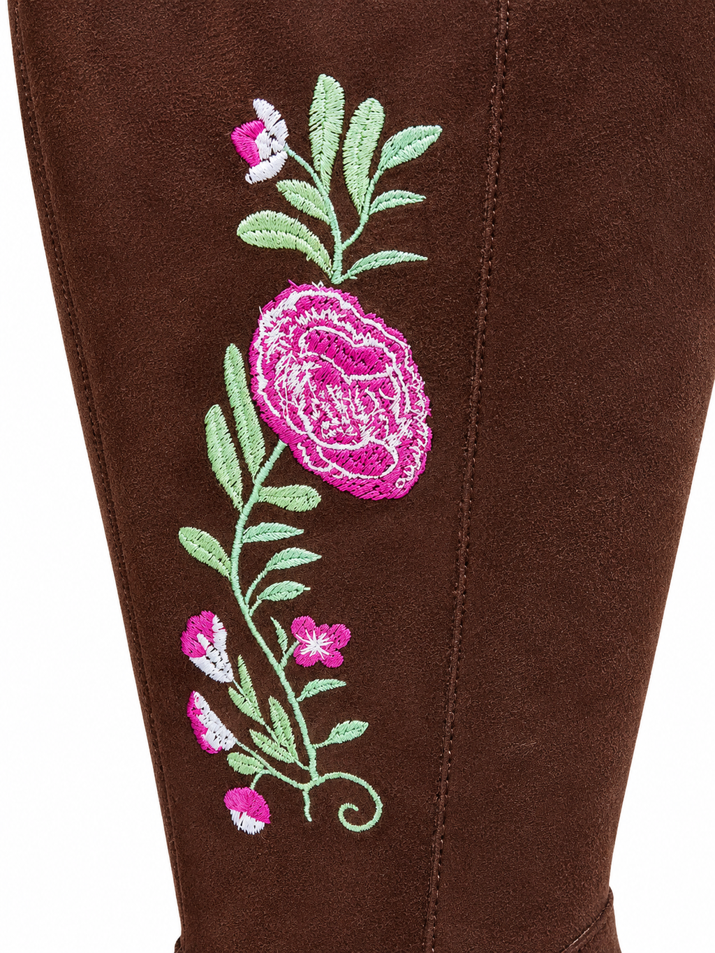 Botas Caña Alta Cuero Terracota Bordado Floral