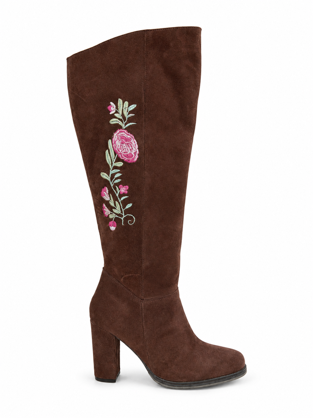 Botas Caña Alta Cuero Terracota Bordado Floral