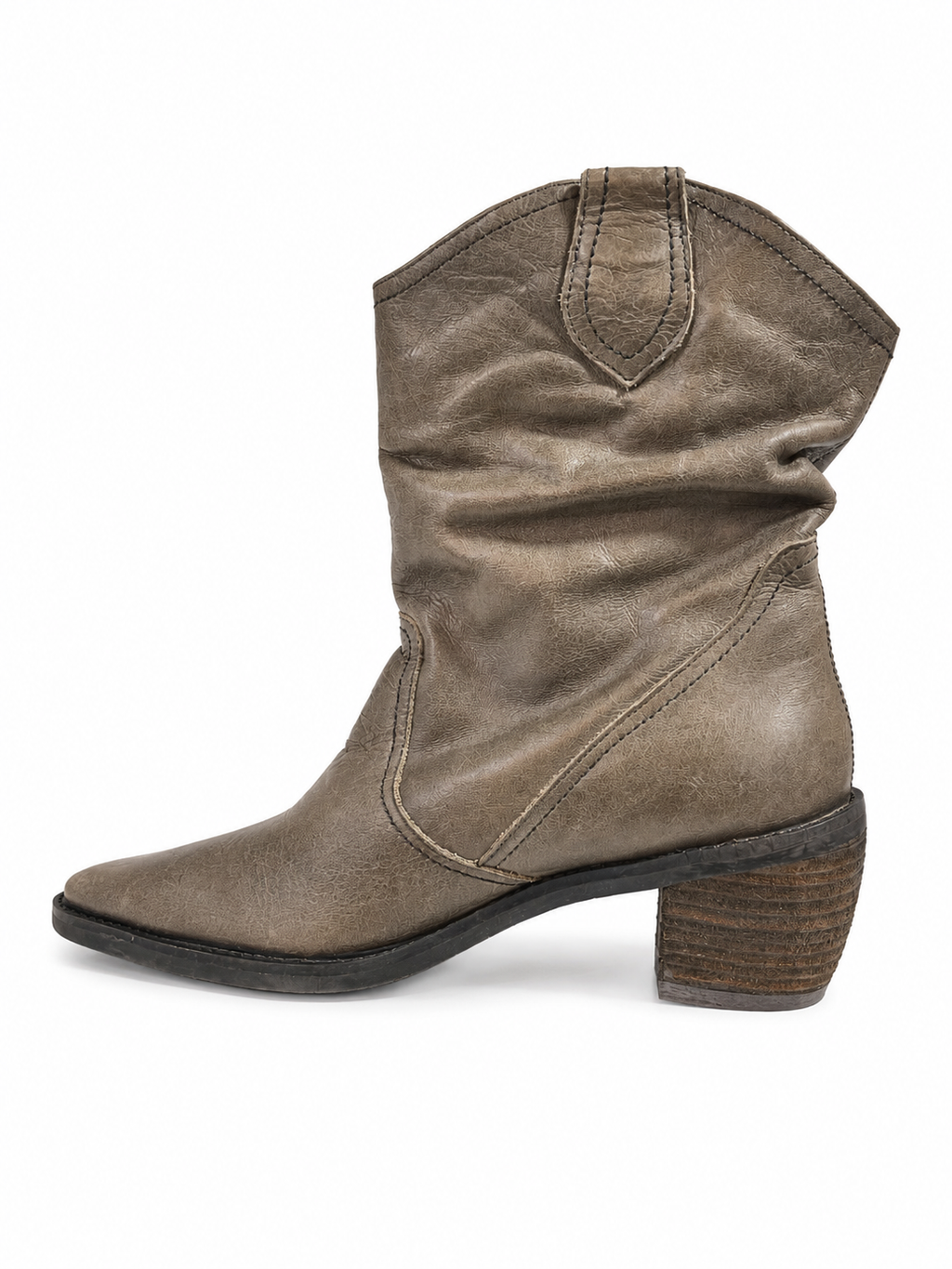 Botas Cowboy Cuero Taupe Caña Fruncida