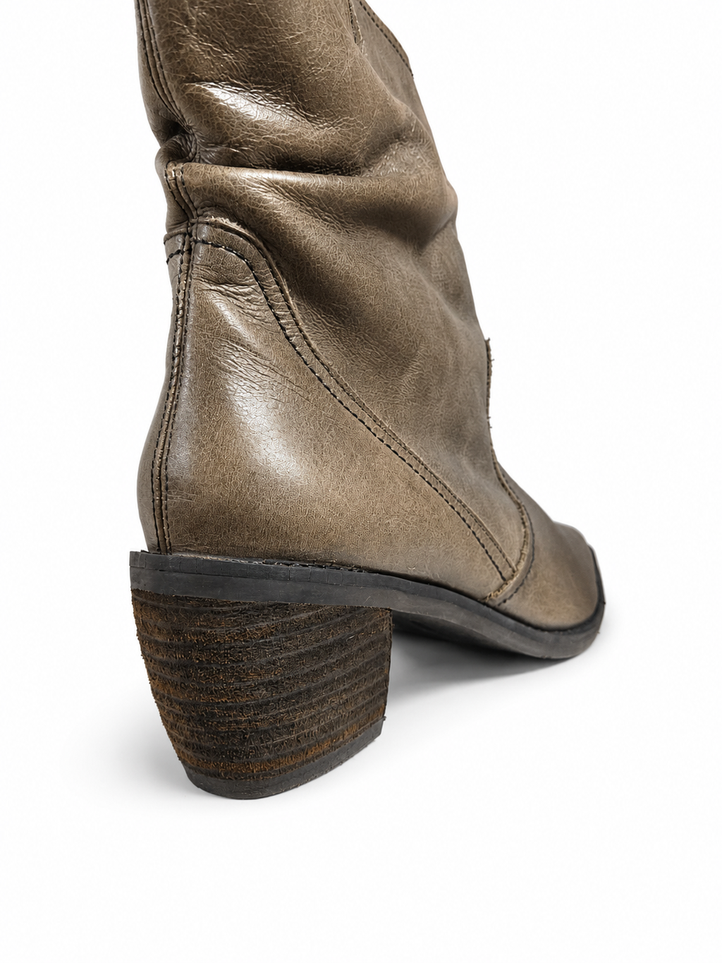 Botas Cowboy Cuero Taupe Caña Fruncida