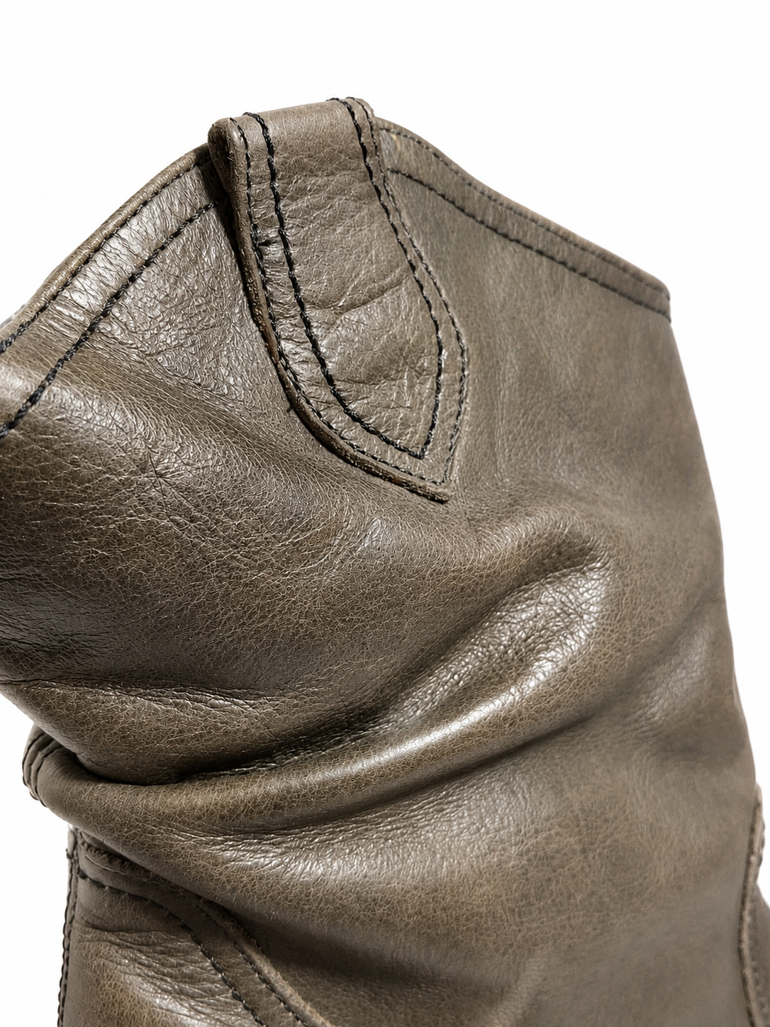 Botas Cowboy Cuero Taupe Caña Fruncida
