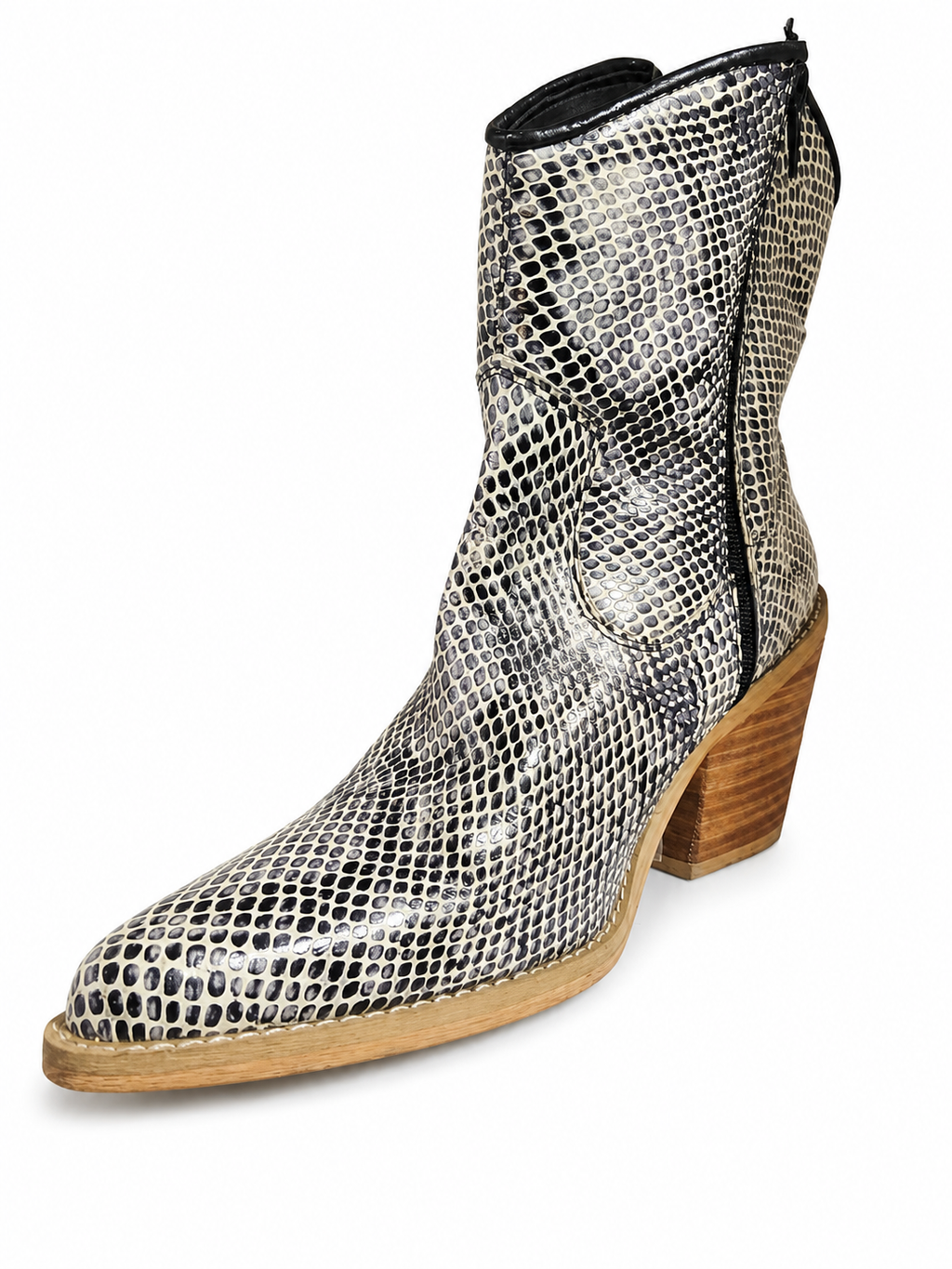 Botines Cowboy Cuero Estampado Serpiente Blanco Negro