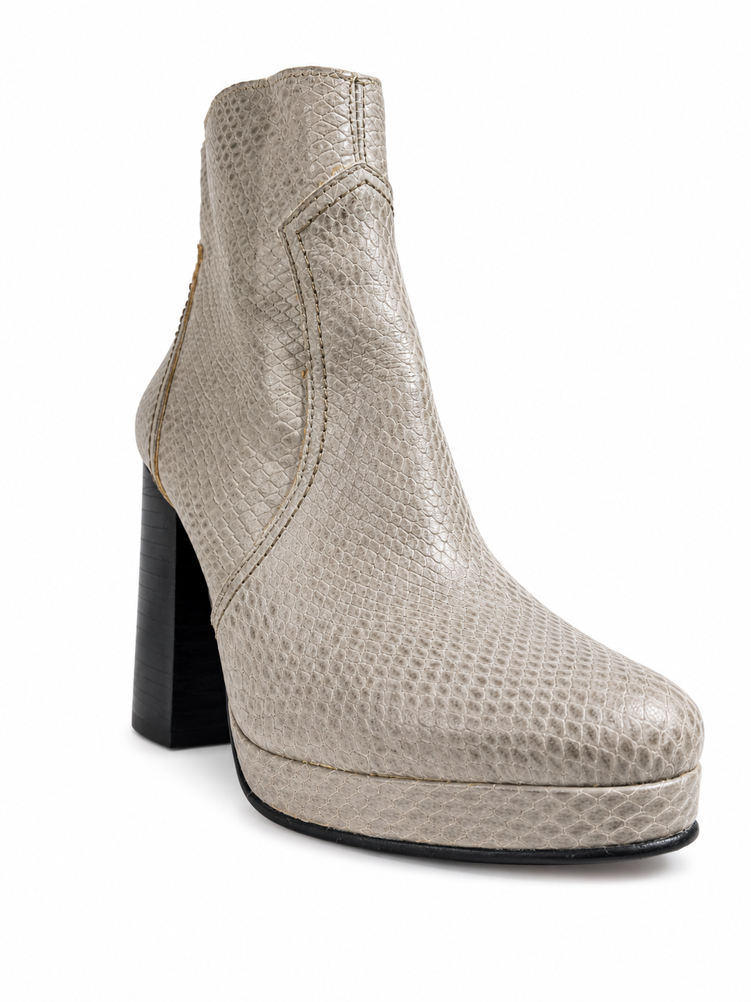 Botines Cuero Texturizado Gris Perla Plataforma