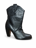 Botines Cowboy Cuero Negro Envejecido Taco Cónico