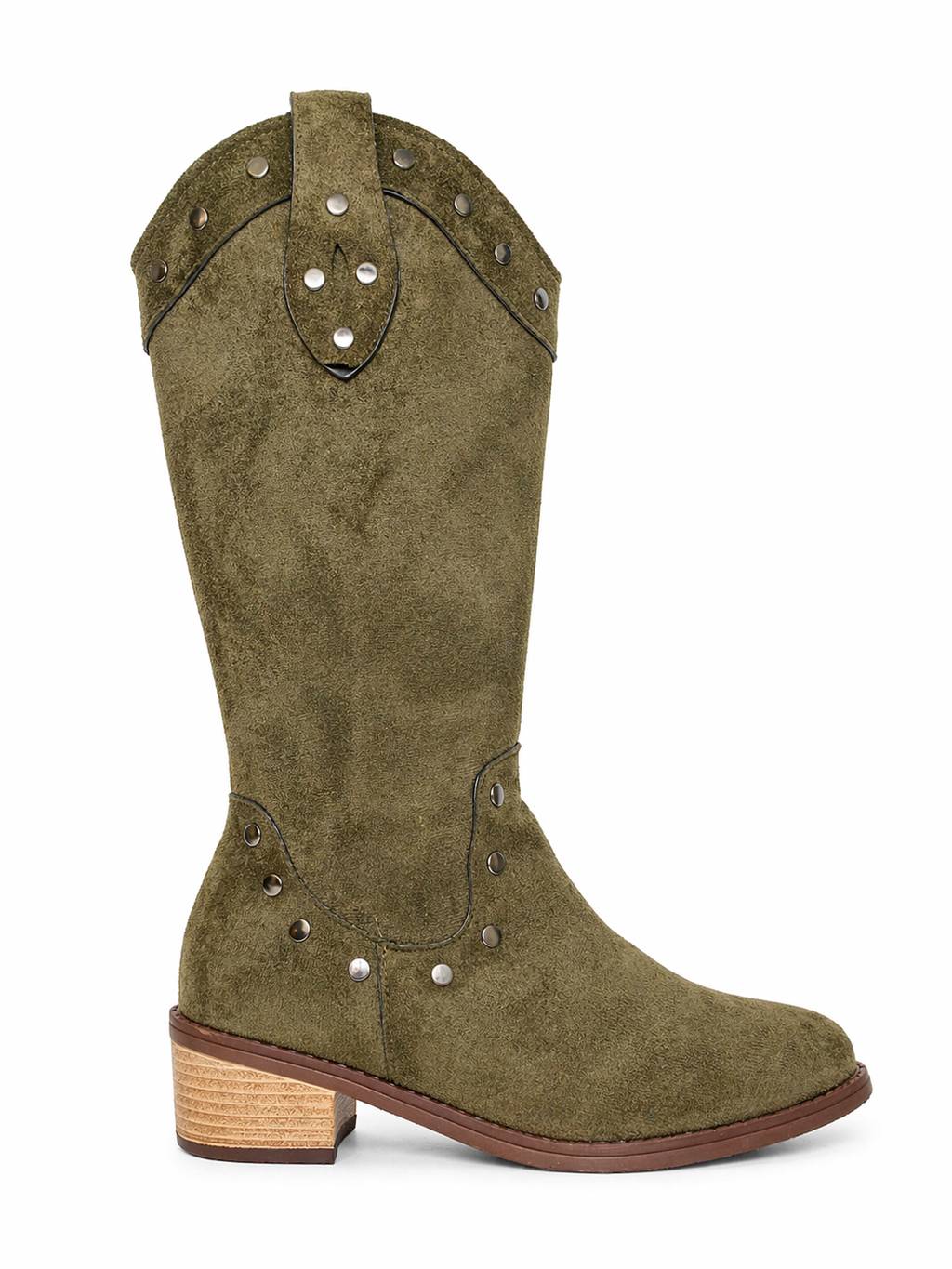 Bota Cowboy Verde Musgo con cierre lateral | Caña Alta