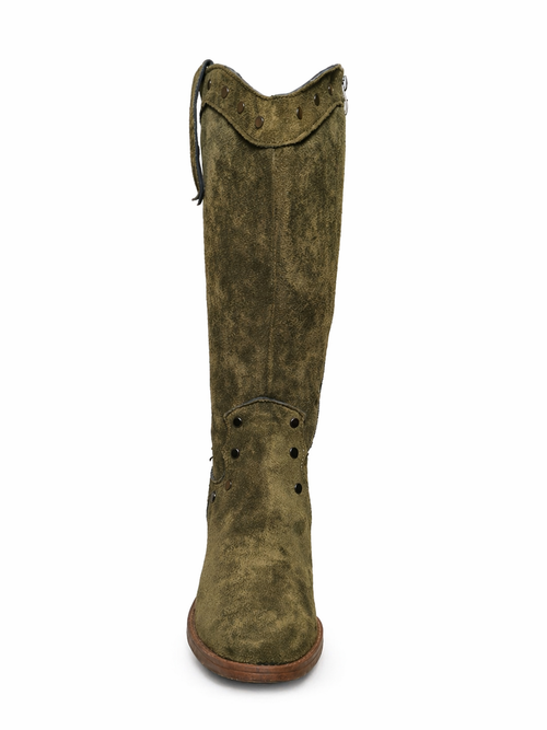 Bota Cowboy Verde Musgo con cierre lateral | Caña Alta