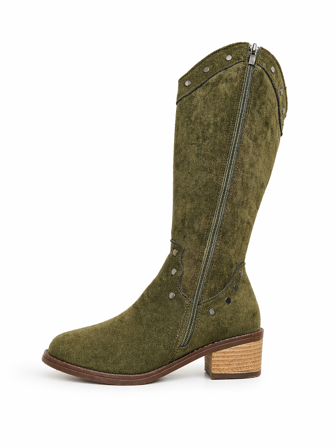 Bota Cowboy Verde Musgo con cierre lateral | Caña Alta